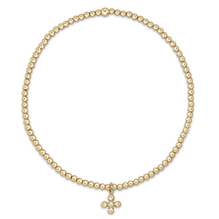 Classic Gold 2mm Bead Bracelet - Classic Beaded Signature Cross Small Gold Charm - J.A. Whitney