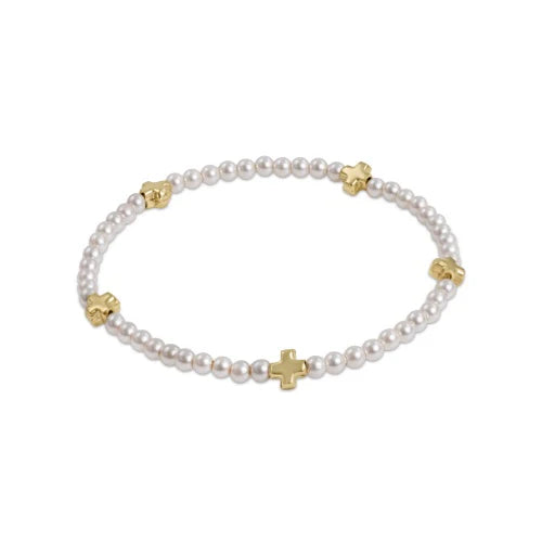 Signature Cross Small Pearl Pattern 3MM Bead Bracelet - Gold