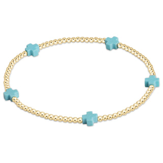 Signature Cross Small 2MM Gold Bracelet Turquoise by enewton
