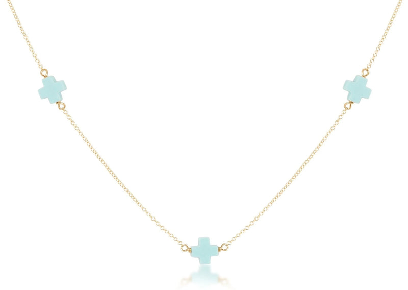 15" Choker Simplicity Chain Gold - Signature Cross Turquoise