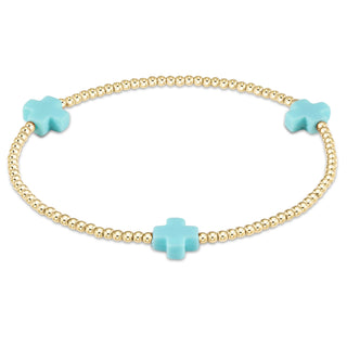 Signature Cross 3mm Gold Bracelet - Turquoise