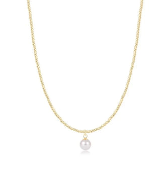 15" Choker Beaded - Classic Gold 2mm - Classic Pearl 8mm Charm