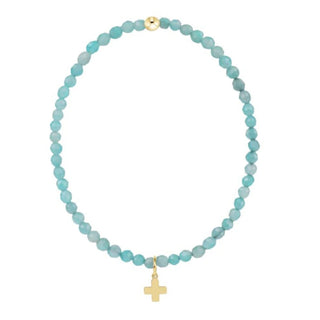 Classic Amazonite 3mm Bracelet - Signature Cross Gold Charm - J.A. Whitney