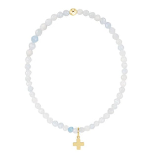 Classic Aquamarine 3mm Bracelet - Signature Cross Gold Charm - J.A. Whitney