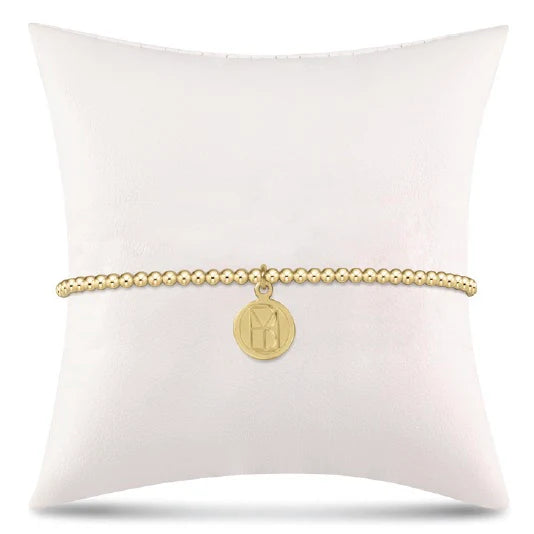 Classic Gold 2mm Bead Bracelet - be you. Small Gold Word Disc