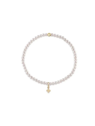 Classic Pearl 3mm Bead Bracelet - Signature Cross Gold Charm