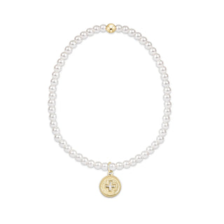 Classic Pearl 3mm Bead Bracelet - Signature Cross Gold Disc - J.A. Whitney
