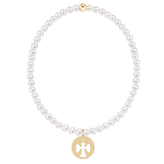 egirl Classic Pearl 3mm Bracelet - Guardian Angel Gold Disc - J.A. Whitney