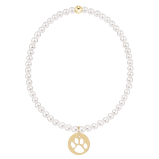 egirl Classic Pearl 3mm Bracelet - Paw Print Gold Disc - J.A. Whitney