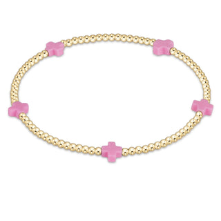 egirl Signature Cross Small 2mm Gold Bracelet - Bright Pink - J.A. Whitney
