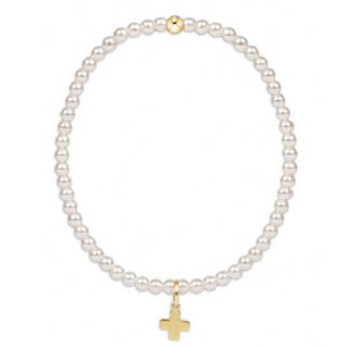egirl Classic Pearl 3mm Bead Bracelet - Signature Cross Gold Charm - J.A. Whitney