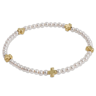 egirl Signature Cross Small 3mm Pearl Bracelet - Gold - J.A. Whitney