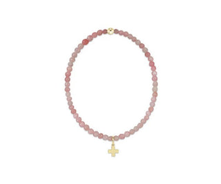 Classic Pink Opal 3mm Bracelet - Signature Cross Gold Charm - J.A. Whitney