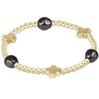 Signature Cross Admire Gold Pattern 3mm Bead Bracelet - Pearl - Dark Grey - J.A. Whitney