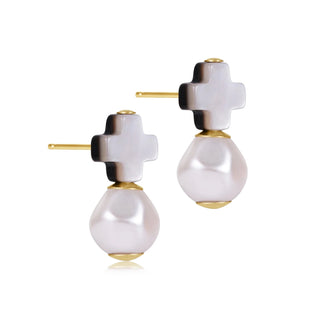 Signature Cross Mother of Pearl - Black Tahitian Stud - Classic Pearl - J.A. Whitney