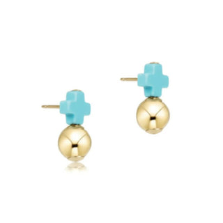 Signature Cross Turquoise Stud - Classic Gold - J.A. Whitney