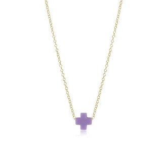 16" Necklace Gold - Signature Cross Small Purple - J.A. Whitney