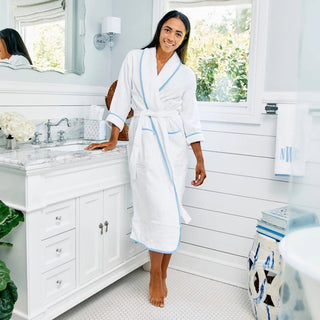 Women's French Blue on White Long Signature Robe - Personalization Included - J.A. Whitney