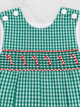 Petit Bebe Boy's Candy Cane Green Gingham Long Jon Jon