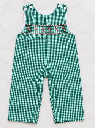 Petit Bebe Boy's Candy Cane Green Gingham Long Jon Jon