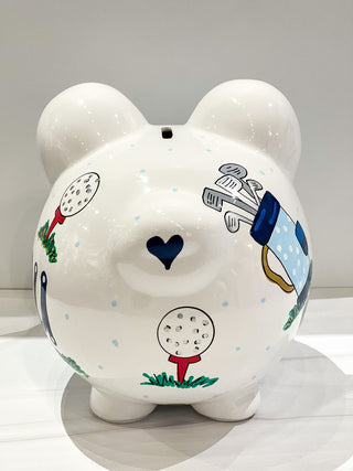 Hand-Painted Personalized Piggy Bank - Golf