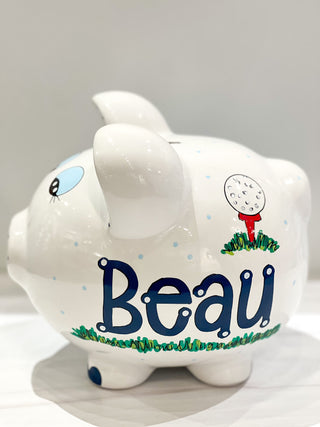 Hand-Painted Personalized Piggy Bank - Golf