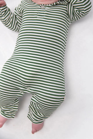 Sweatshirt Polo Romper - Green Stripes - J.A. Whitney