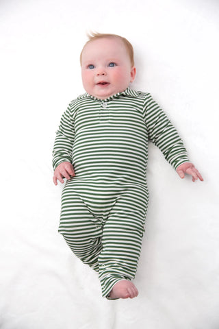 Sweatshirt Polo Romper - Green Stripes - J.A. Whitney