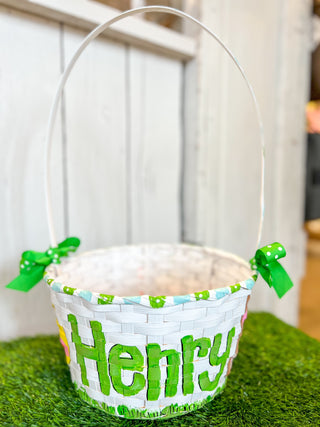 Hand Painted Easter Basket - Boy Chick & Bunny