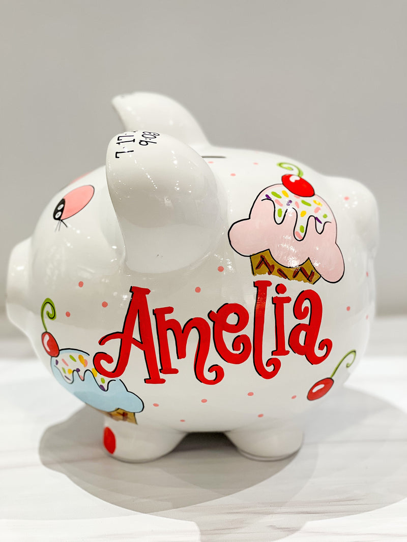 Hand-Painted Personalized Piggy Bank - Ice Cream