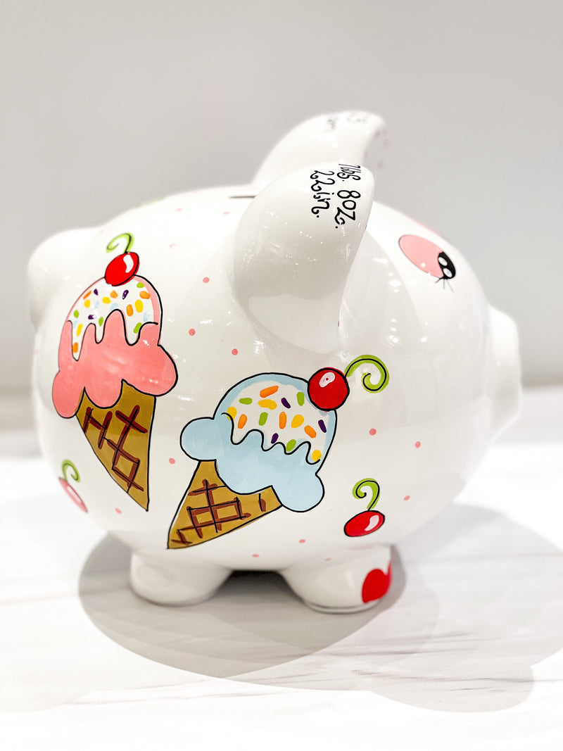 Hand-Painted Personalized Piggy Bank - Ice Cream