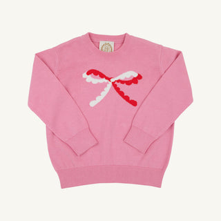 The Beaufort Bonnet Company - Isabelle's Intarsia Sweater - Pink w/ Red & White Bow