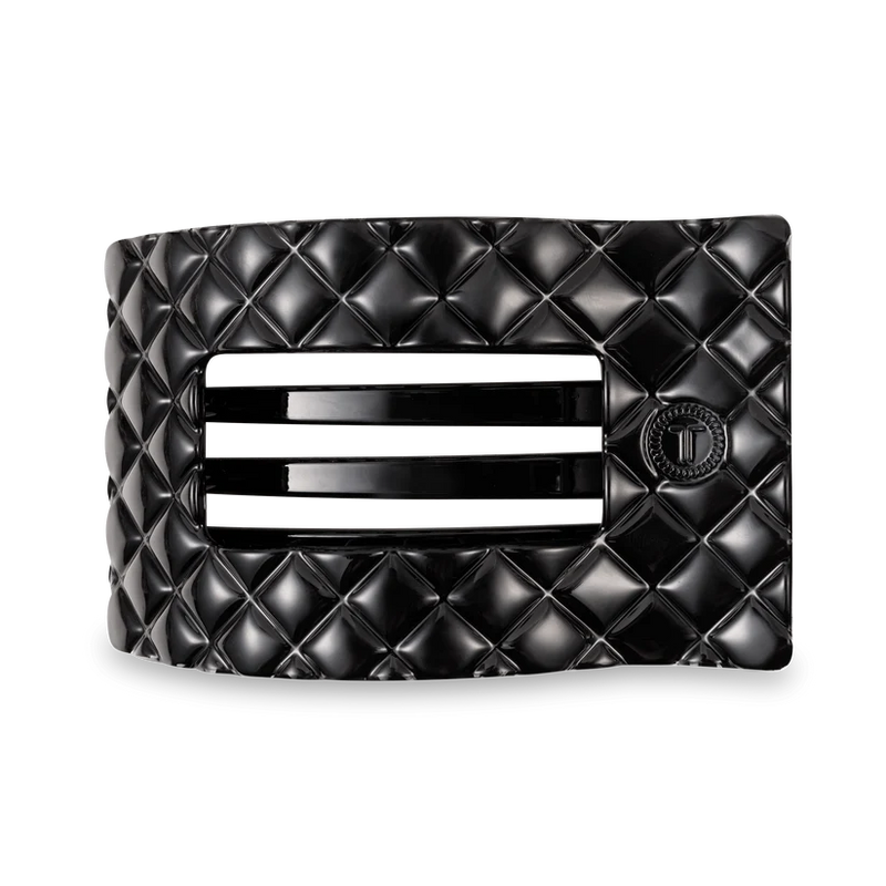 Jet Black Quilted Large Flat Rectangle Hair Clip
