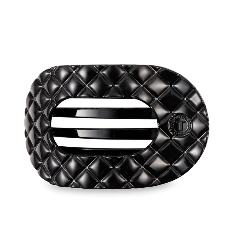 Jet Black Quilted Large Flat Round Hair Clip