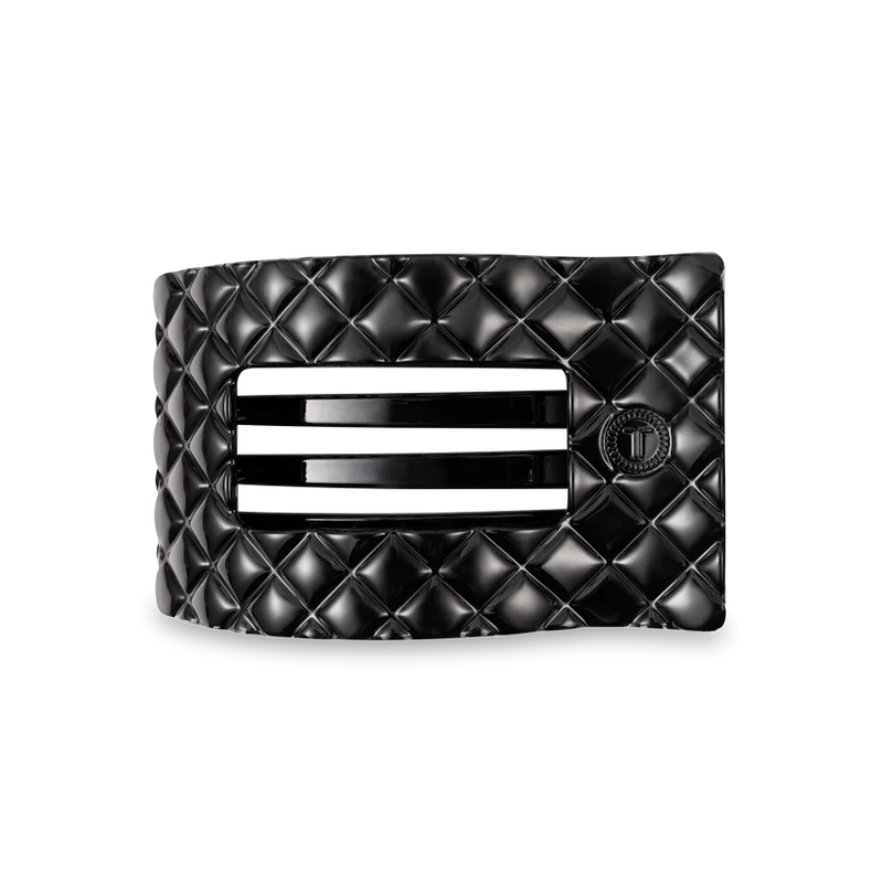 Jet Black Quilted Medium Flat Rectangle Hair Clip