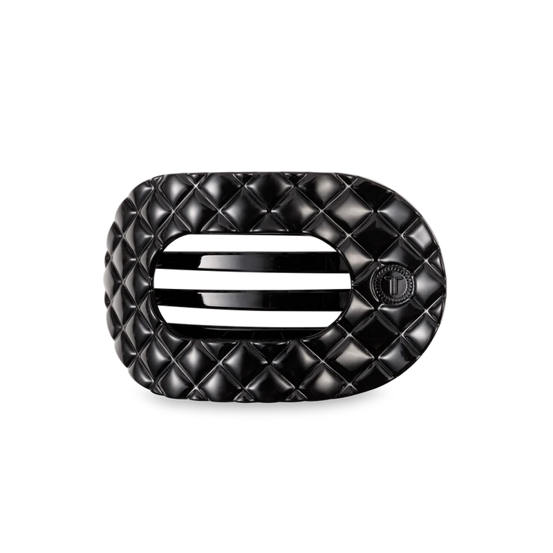 Jet Black Quilted Medium Flat Round Hair Clip
