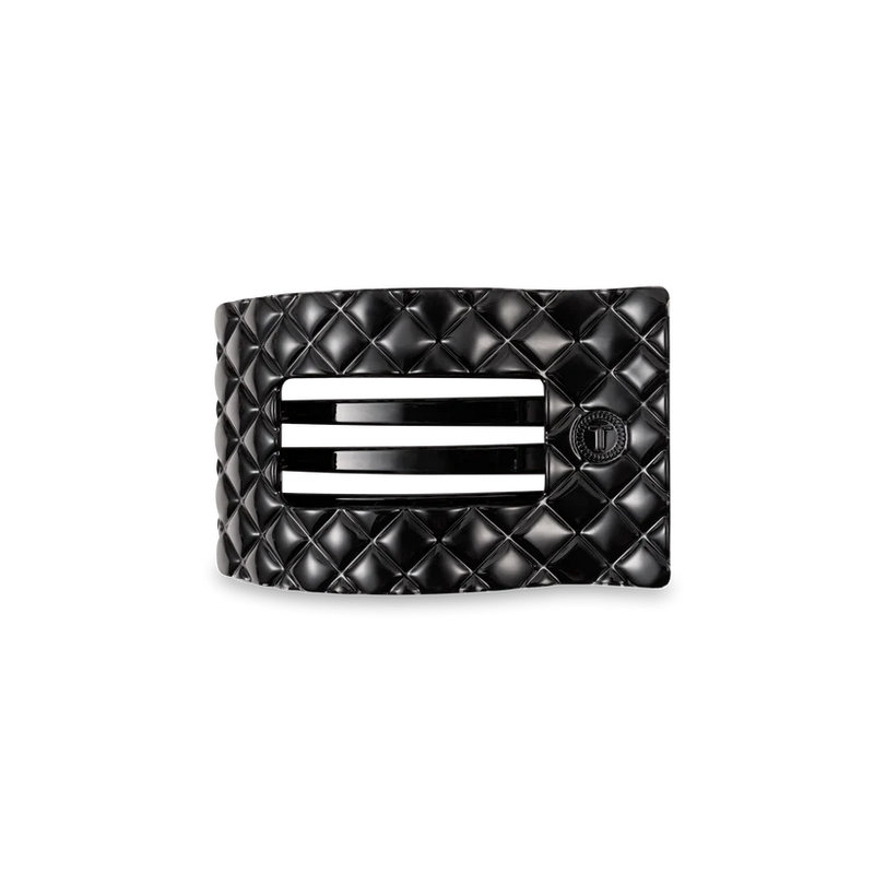 Jet Black Quilted Small Flat Rectangle Hair Clip