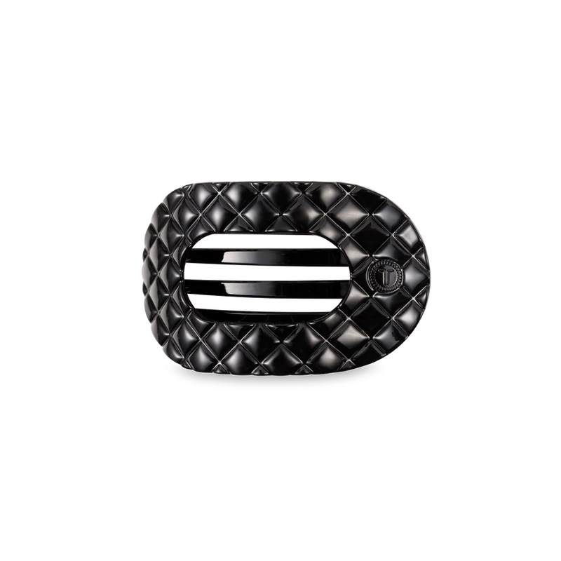 Jet Black Quilted Small Flat Round Hair Clip