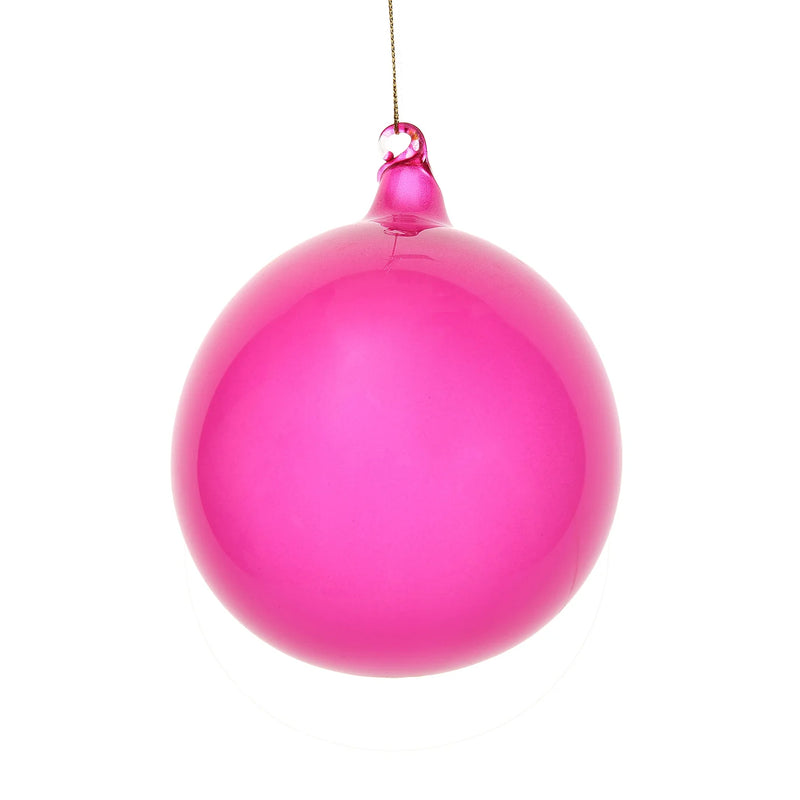 120MM Fuchsia Glitter Bubblegum Glass Ball Ornament