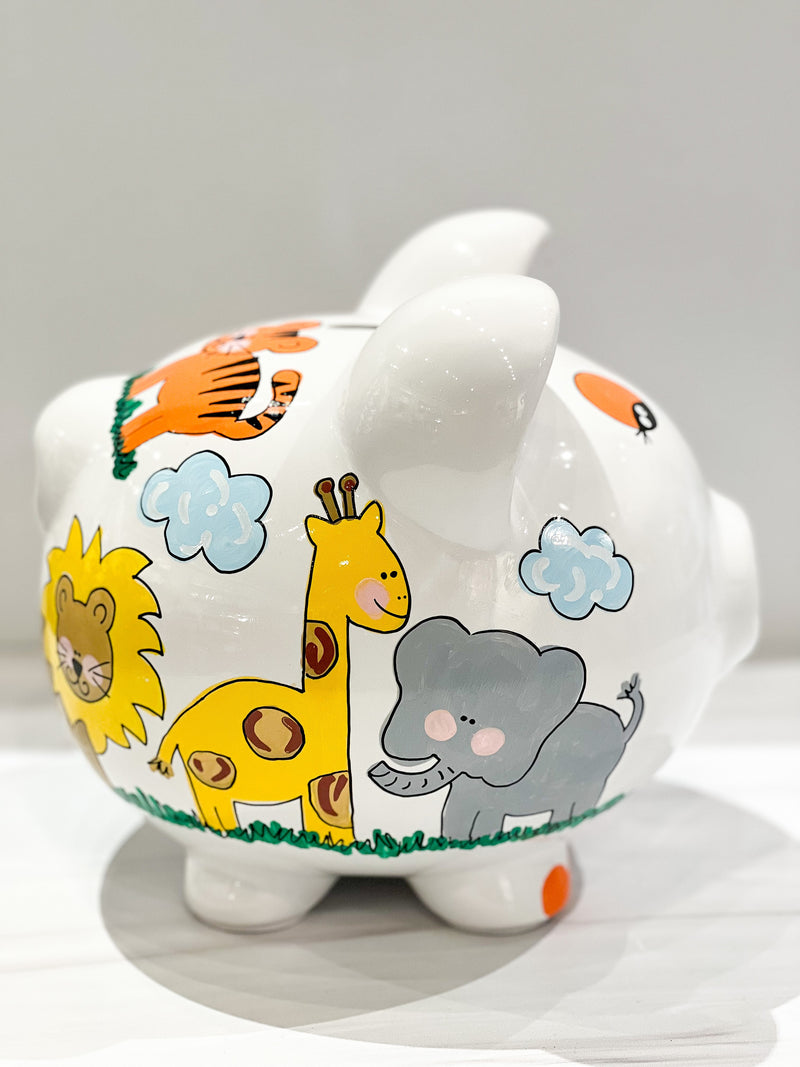 Hand-Painted Personalized Piggy Bank - Jungle Animals *TEMPORARILY UNAVAILABLE - See description for details