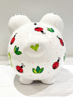 Hand-Painted Personalized Piggy Bank - Ladybugs *TEMPORARILY UNAVAILABLE - See description for details