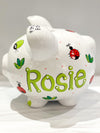 Hand-Painted Personalized Piggy Bank - Ladybugs *TEMPORARILY UNAVAILABLE - See description for details