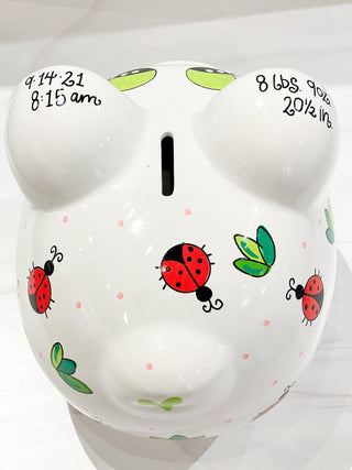Hand-Painted Personalized Piggy Bank - Ladybugs