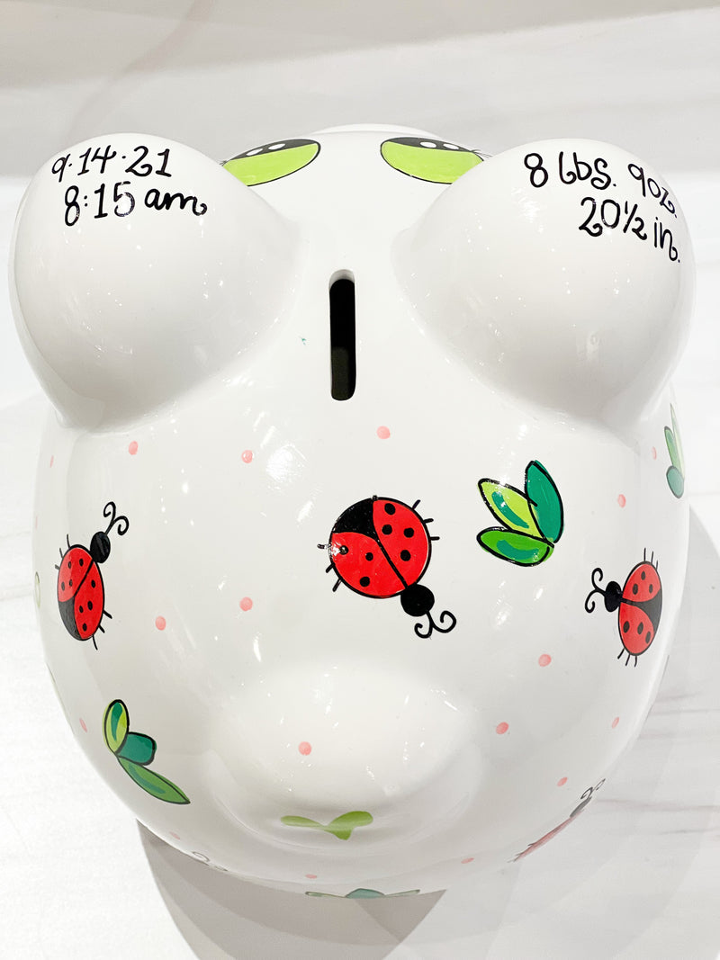 Hand-Painted Personalized Piggy Bank - Ladybugs