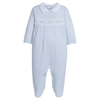 Little English Smocked Footie - Blue Geo