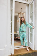 English Garden Teal Scalloped Pajama Set Long