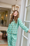 English Garden Teal Scalloped Pajama Set Long