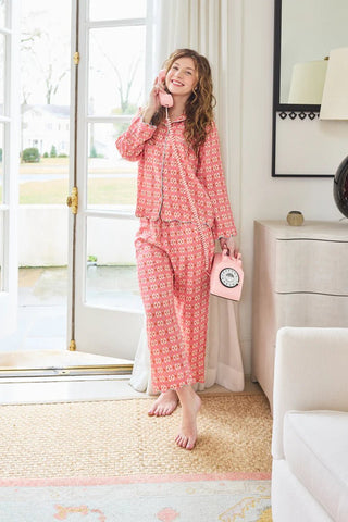 Sweet Pea Pink Scalloped Pajama Set Long - J.A. Whitney