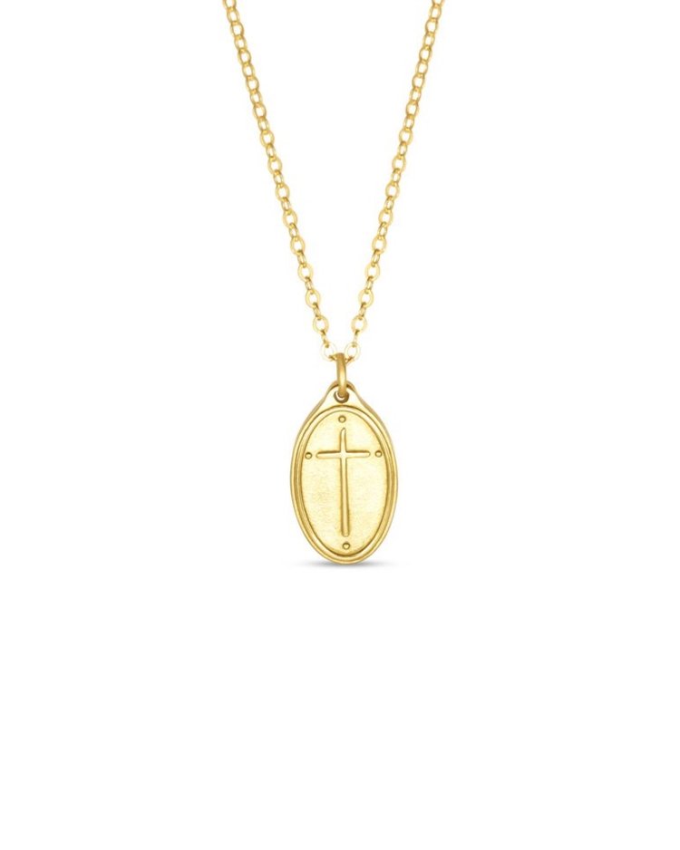 Romans 5:8 16" Petite Oval Cross Pendant Necklace