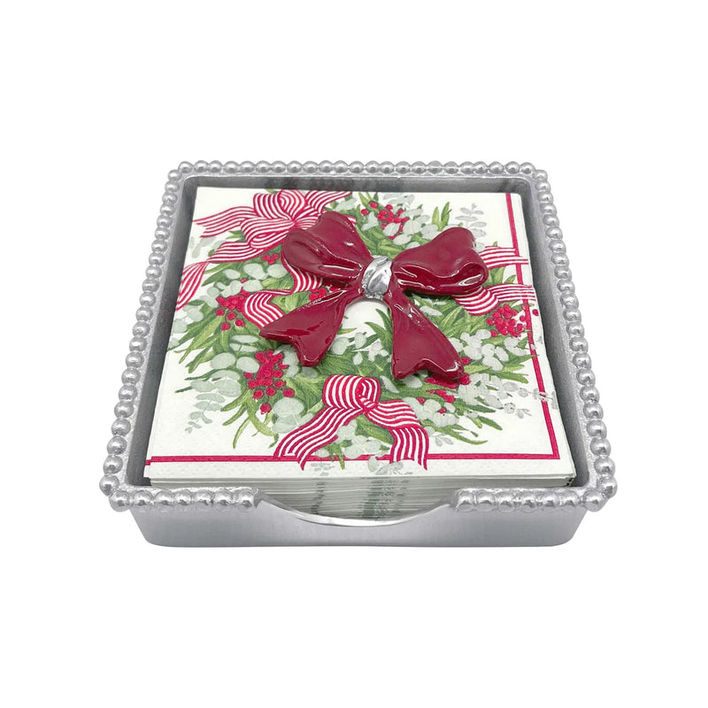 Red Bow Beaded Napkin Box